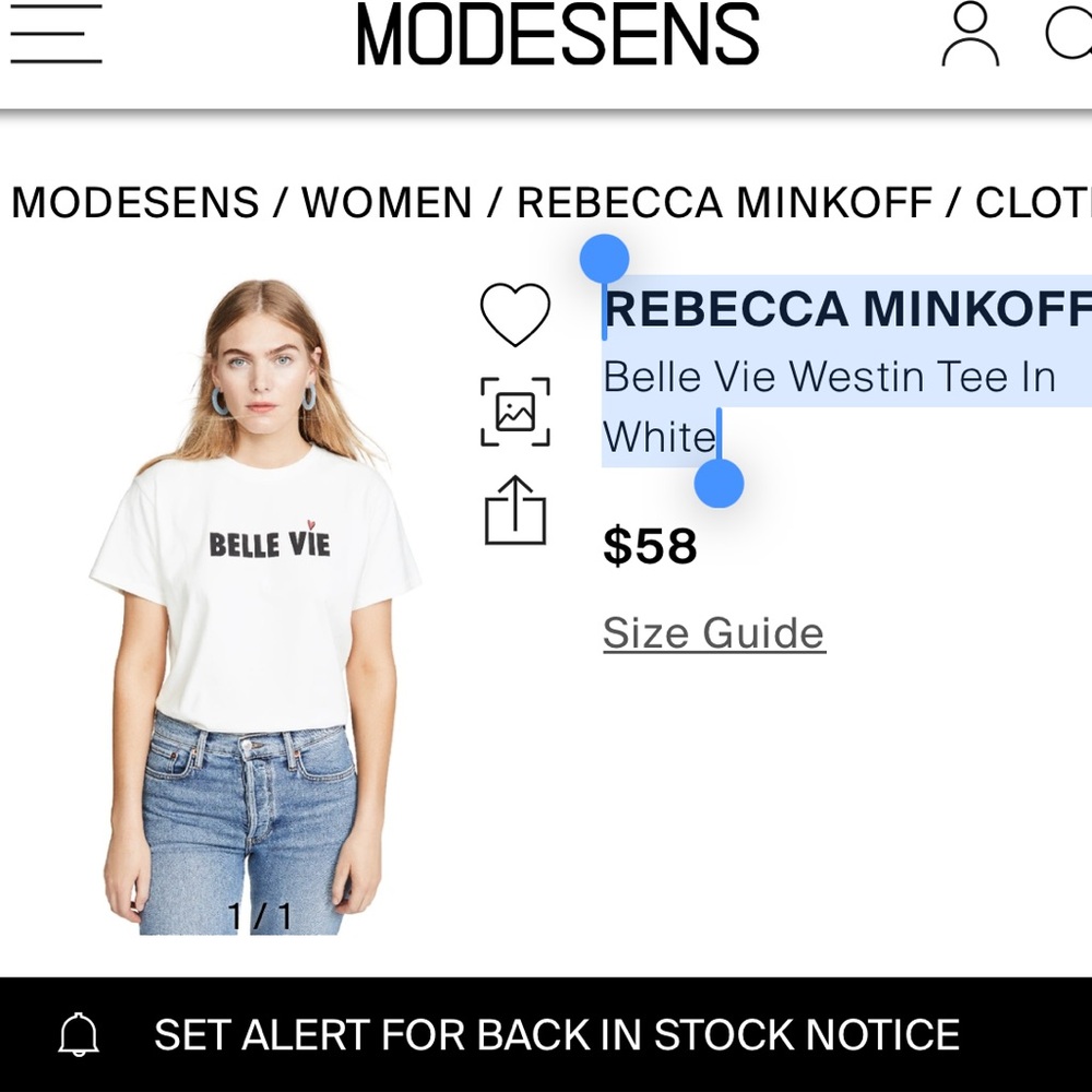 REBECCA MINKOFF Belle Vie Westin Tee t shirt In White large